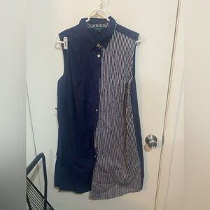 C. Wonder Navy and White Vertical Stripe Sleeveless Shirt Dress